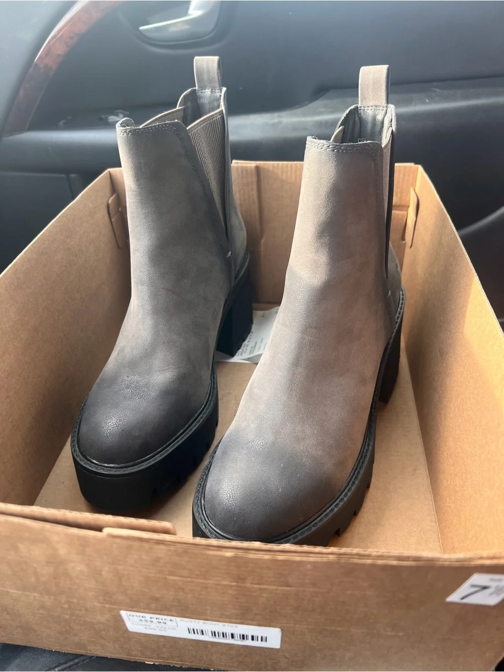 MIA Taupe Leather Platform Chelsea Ankle Boots “Rusty”